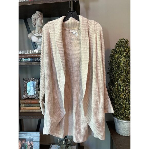 Barefoot Dreams CozyChic Open Front Chenille Shawl Cardi Seashell Womens Size L/ - Picture 4 of 9